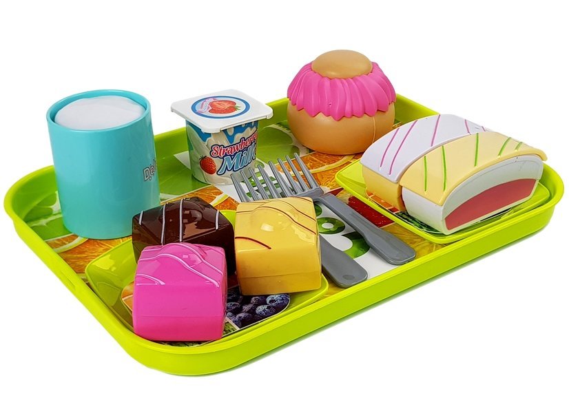 Set Eating Dessert Cake With Tray