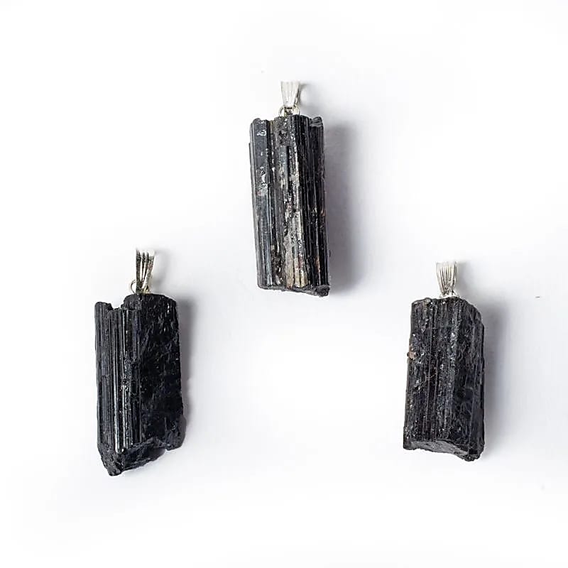 Black Tourmaline Rough Gemstone Pendant --package Of 3 Pcs - ±3.5 Cm