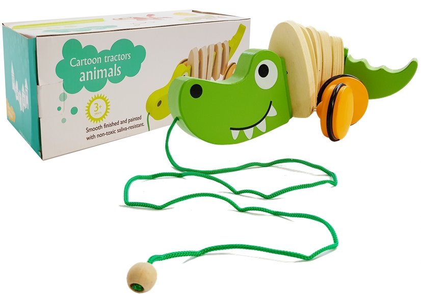 Wooden Crocodile On Wheels 18cm