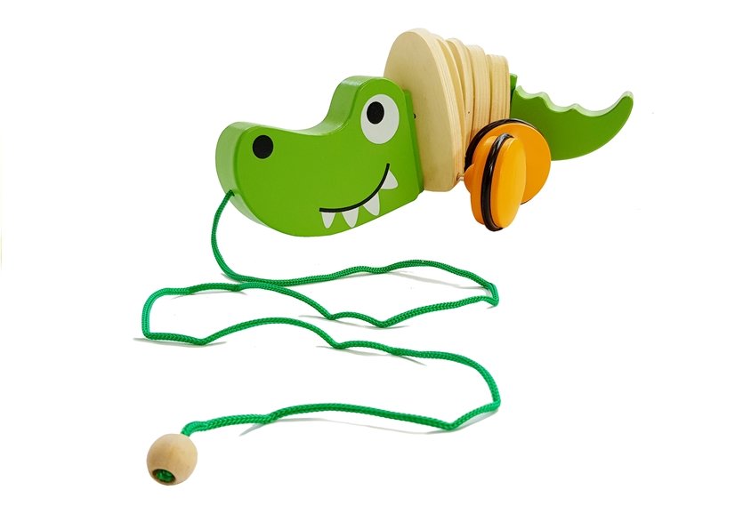Wooden Crocodile On Wheels 18cm