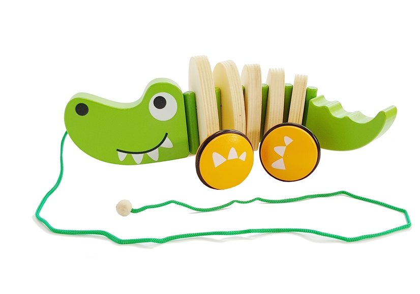 Wooden Crocodile On Wheels 18cm