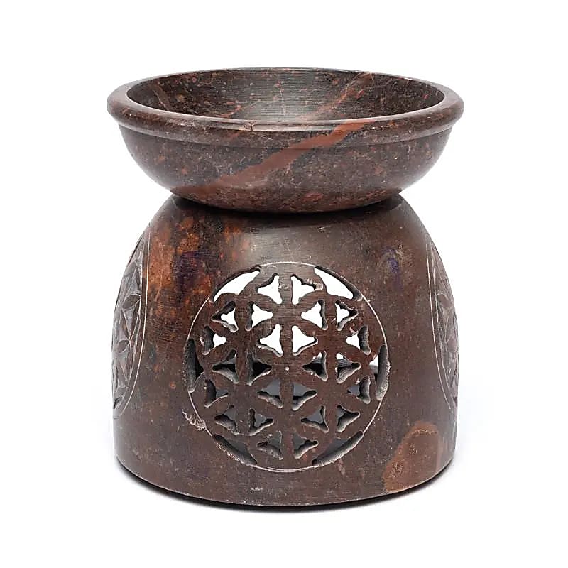 Oliebrander Flower Of Life Speksteen - 11x10 Cm