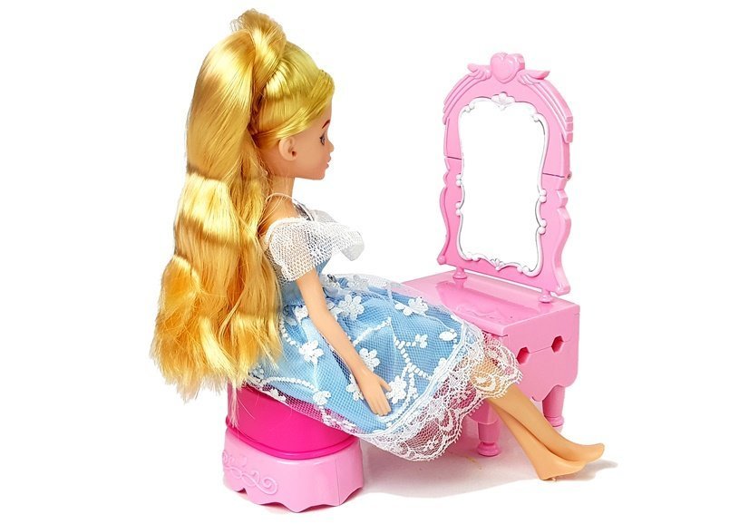 Fold-out Dollhouse Blonde Doll With Accessories Kitchen Toilet Bedroom In A Suitcase