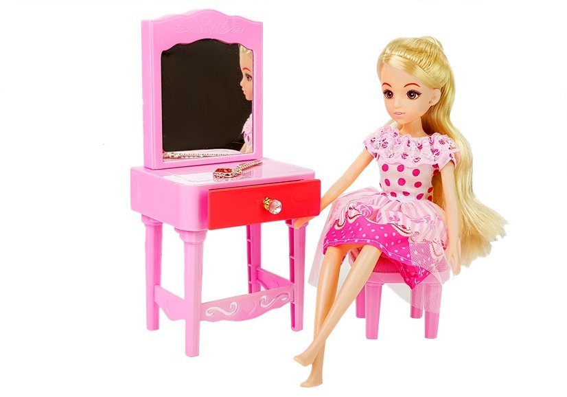 Doll + Furniture Set Bed Wardrobe Dressing Table