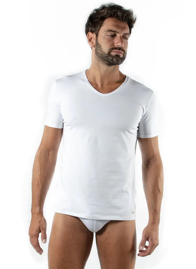 Herre t-shirt fila v-hals fit hvid l