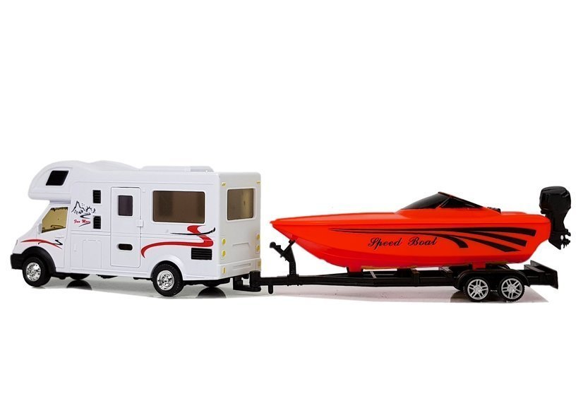 Camper With Red Motorboat And 1:48 Friction Drive