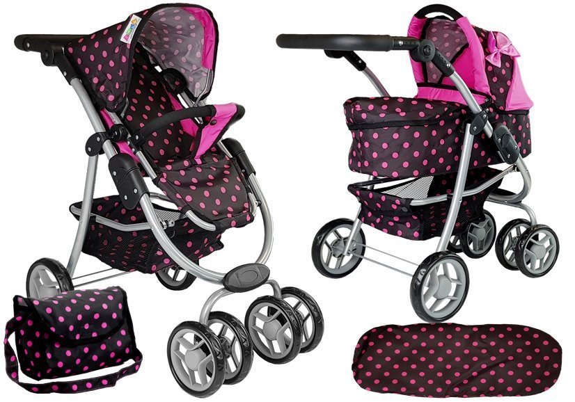 Poussette 2en1 avec sac noir et rose