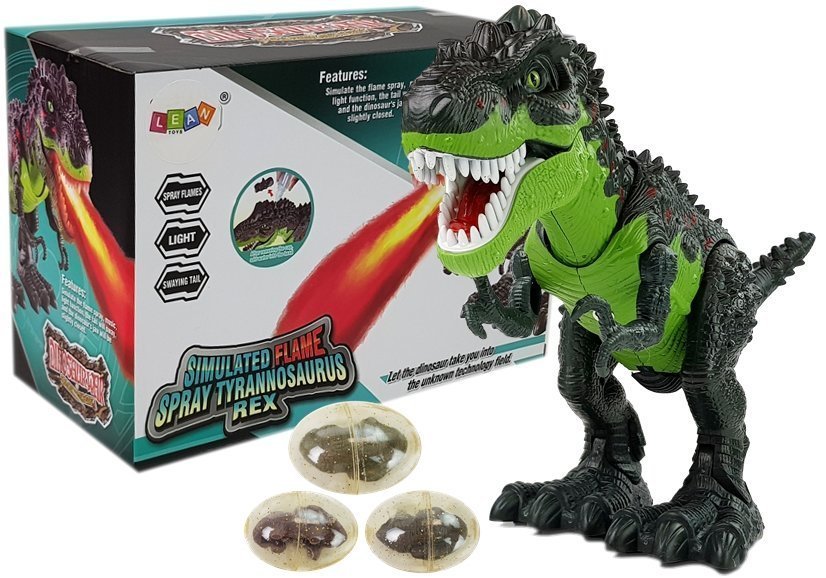 Batteria di dinosauro che depone le uova che bruciano fuoco vapore verde