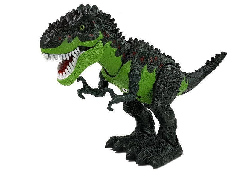Batteria di dinosauro che depone le uova che bruciano fuoco vapore verde