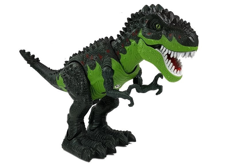 Batteria di dinosauro che depone le uova che bruciano fuoco vapore verde
