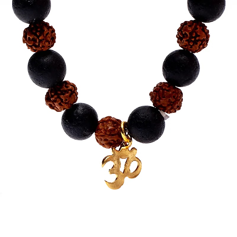 Bracciale Rudraksha/roccia lavica con elastico Ohm - 0,8 cm; 9 cm Confezione da 3 pezzi