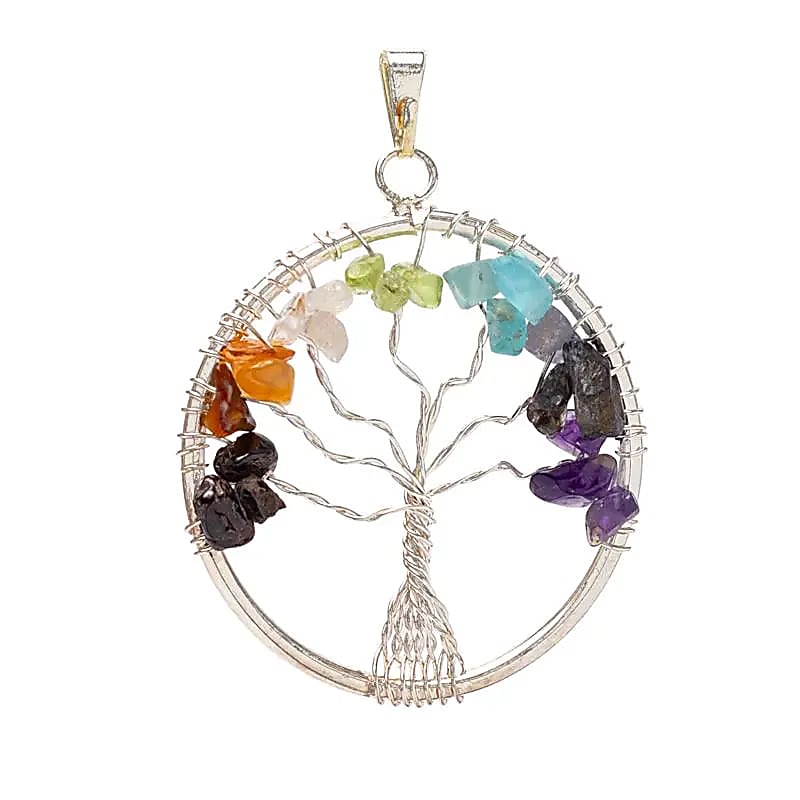 Ciondolo Chakra Albero Della Vita In Ottone Colore Argento - 4 Cm Confezione Da 3 Pz