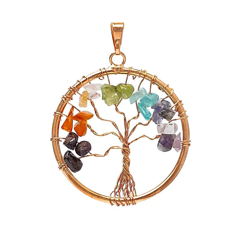 Anhänger Chakra Lebensbaum Messing Kupferfarbe – Packung mit 3 Stück – 4 cm