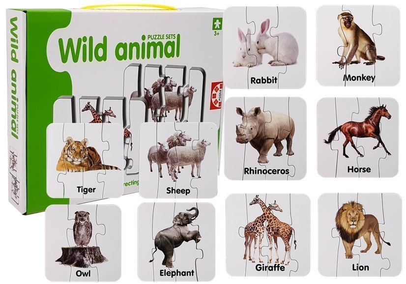 Vzdělávací puzzle Divoká zvířata Puzzle 10 anglických spojení