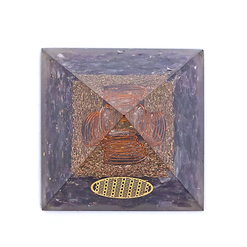 Orgonitpyramide Amethyst Blume des Lebens - 5x5x8 cm