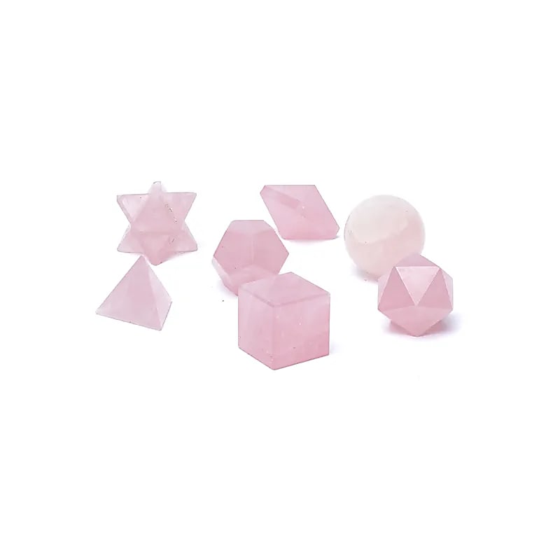 Set de 7 piese Geometrie Sacră Cuarț Roz - ±6,7x9cm