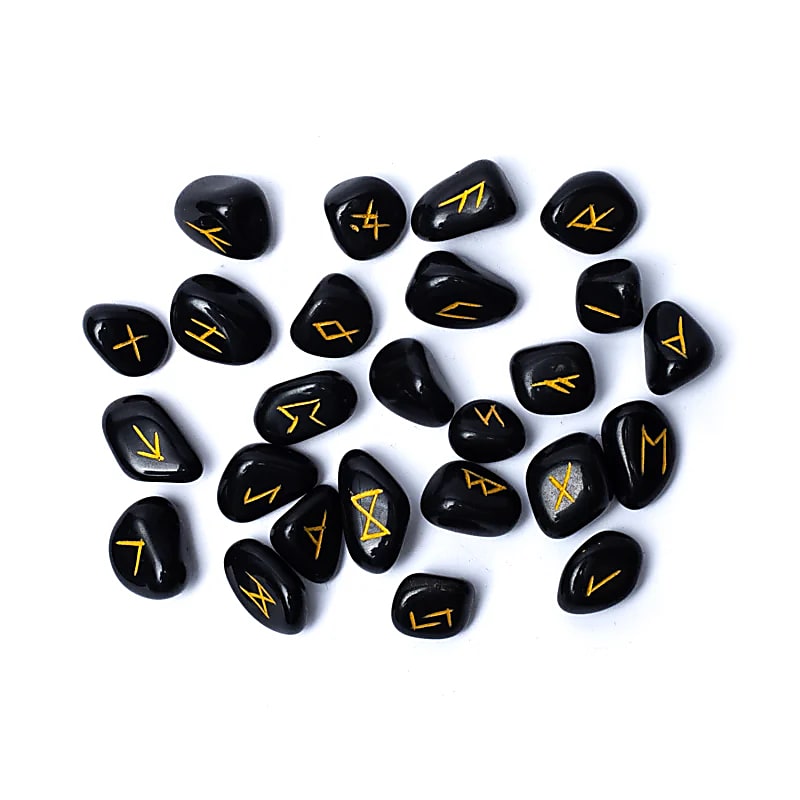 Schwarzes Achat-Runen-Orakel-Set im Samtbeutel – Set mit 2 Stück – 215 g