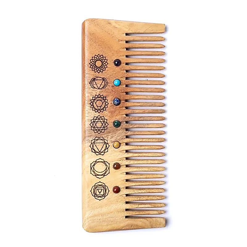 Pettine In Legno Naturale 7 Chakra - 17x7cm Set Da 2 Pz