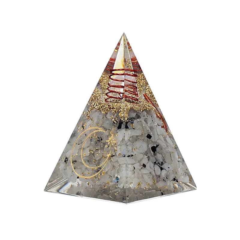 Pierre de lune pyramidale orgonite avec symbole de lune -- 6x6x85cm - 6x6x8.5cm