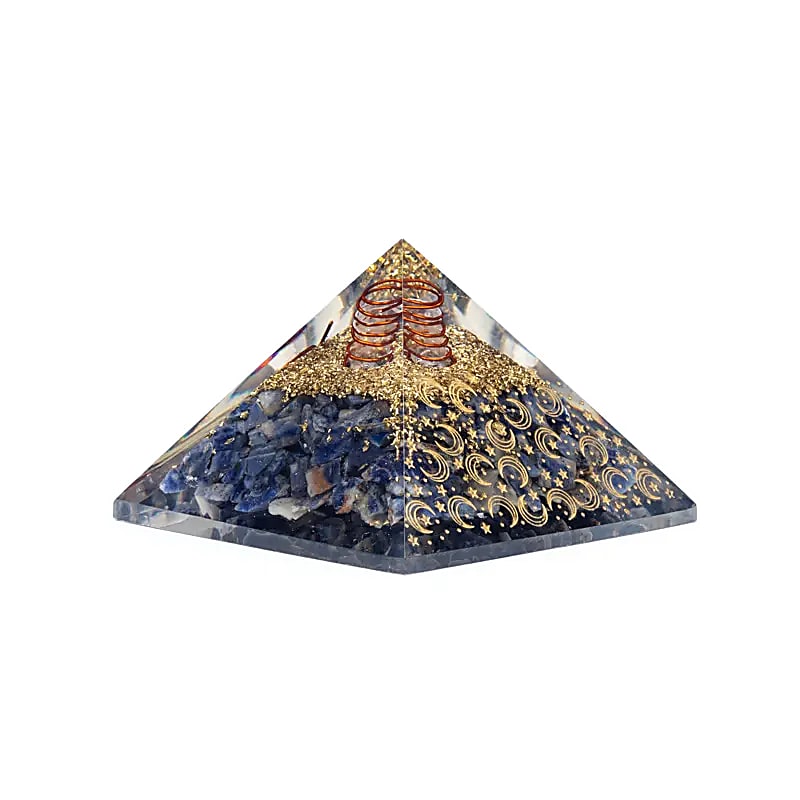 Sodalita Pirámide De Orgonita Con Luna Y Estrellas - 75x75x5cm - 7.5x7.5x5cm