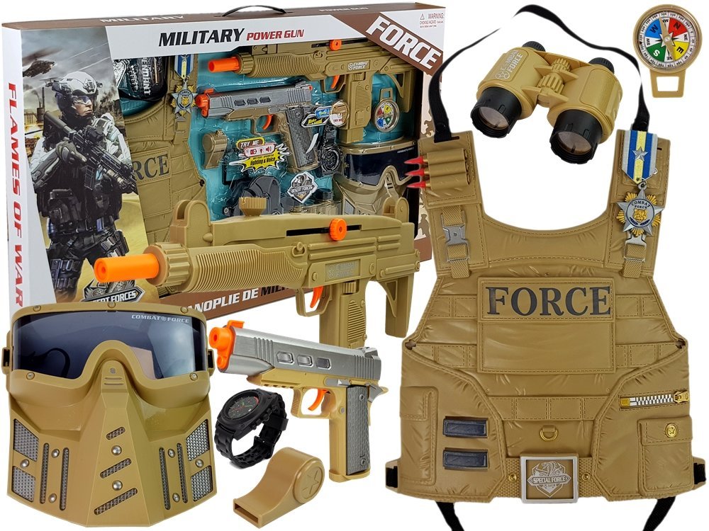 Military Set Weapon Mask Binoculars Vest Compass
