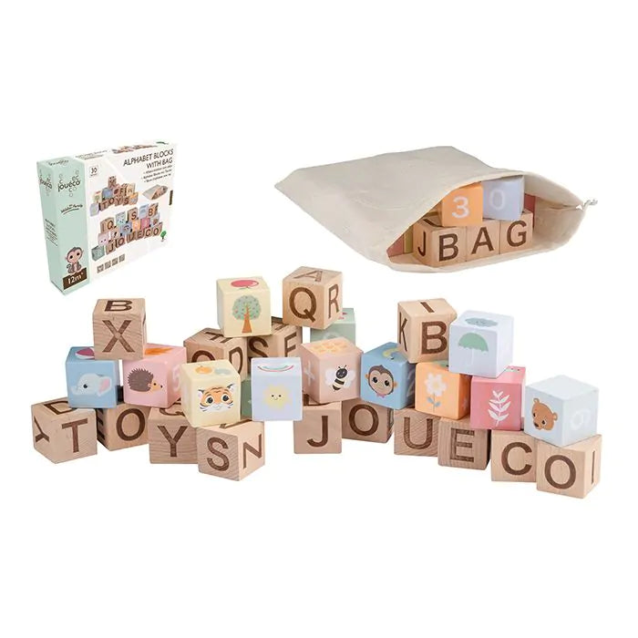 Joueco Wildies Family Alphabet Blocks + Bag