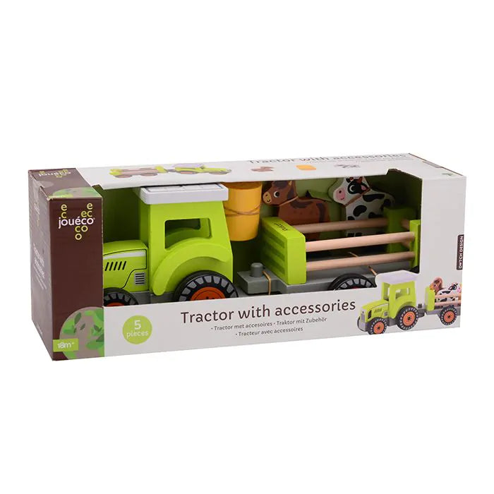 Joueco Spielzeugtraktor aus Holz mit Zubehör
