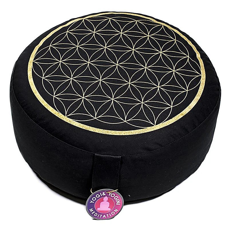 Perna Meditatie Floarea Vietii Print Negru/Auriu - 33x17 Cm