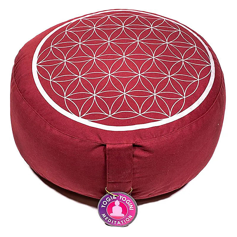 Meditation Cushion Flower Of Life Red/silver - 33x17 Cm