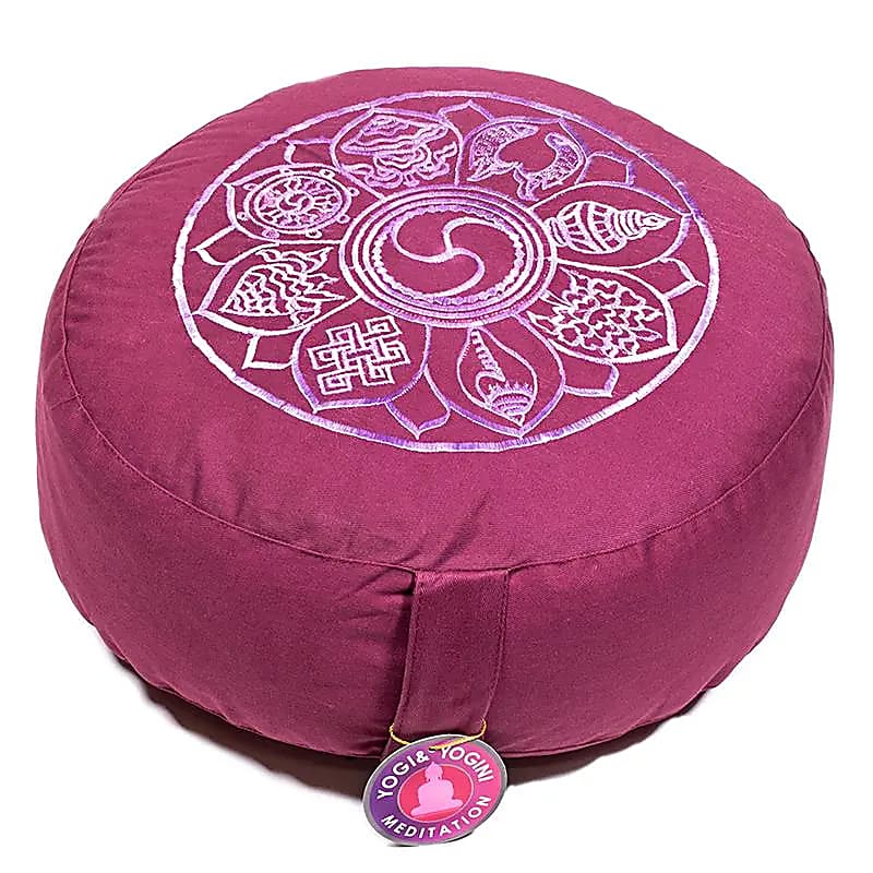 Meditation Cushion Light Aubergine 8 Auspicious Signs - 33x17 Cm