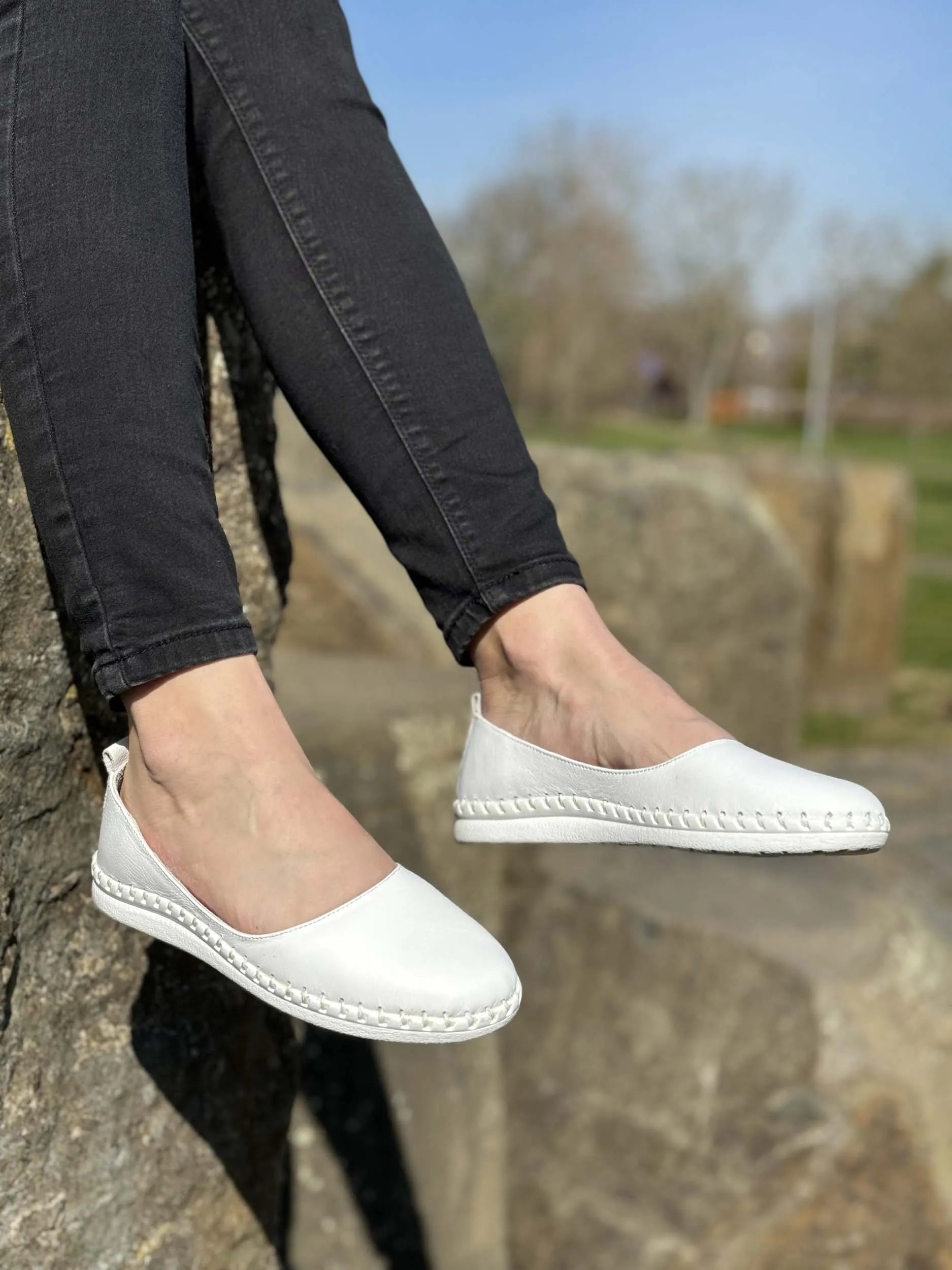 Damen-Ballerinas aus Leder Nell Weiß Weiß