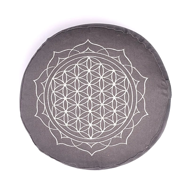 Almofada de Meditação Flor da Vida Mandala Cinza Algodão Orgânico (ocs) - 33x17 Cm; 2100g