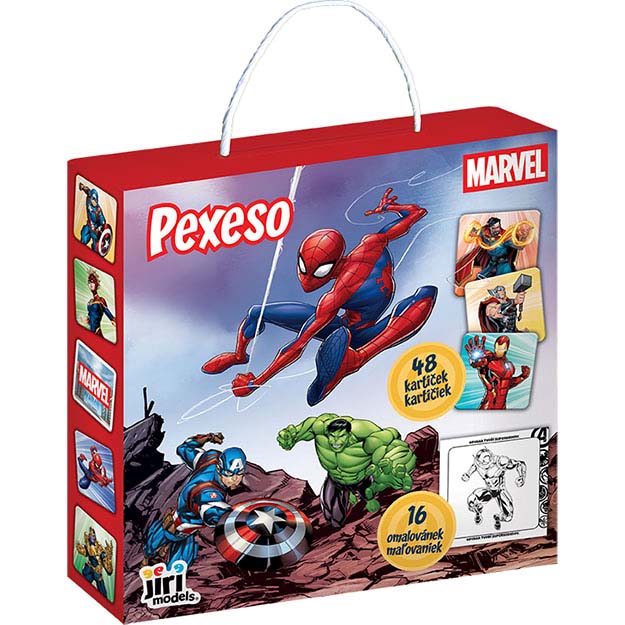 Gioco di memoria Marvel in una scatola con un libro da colorare