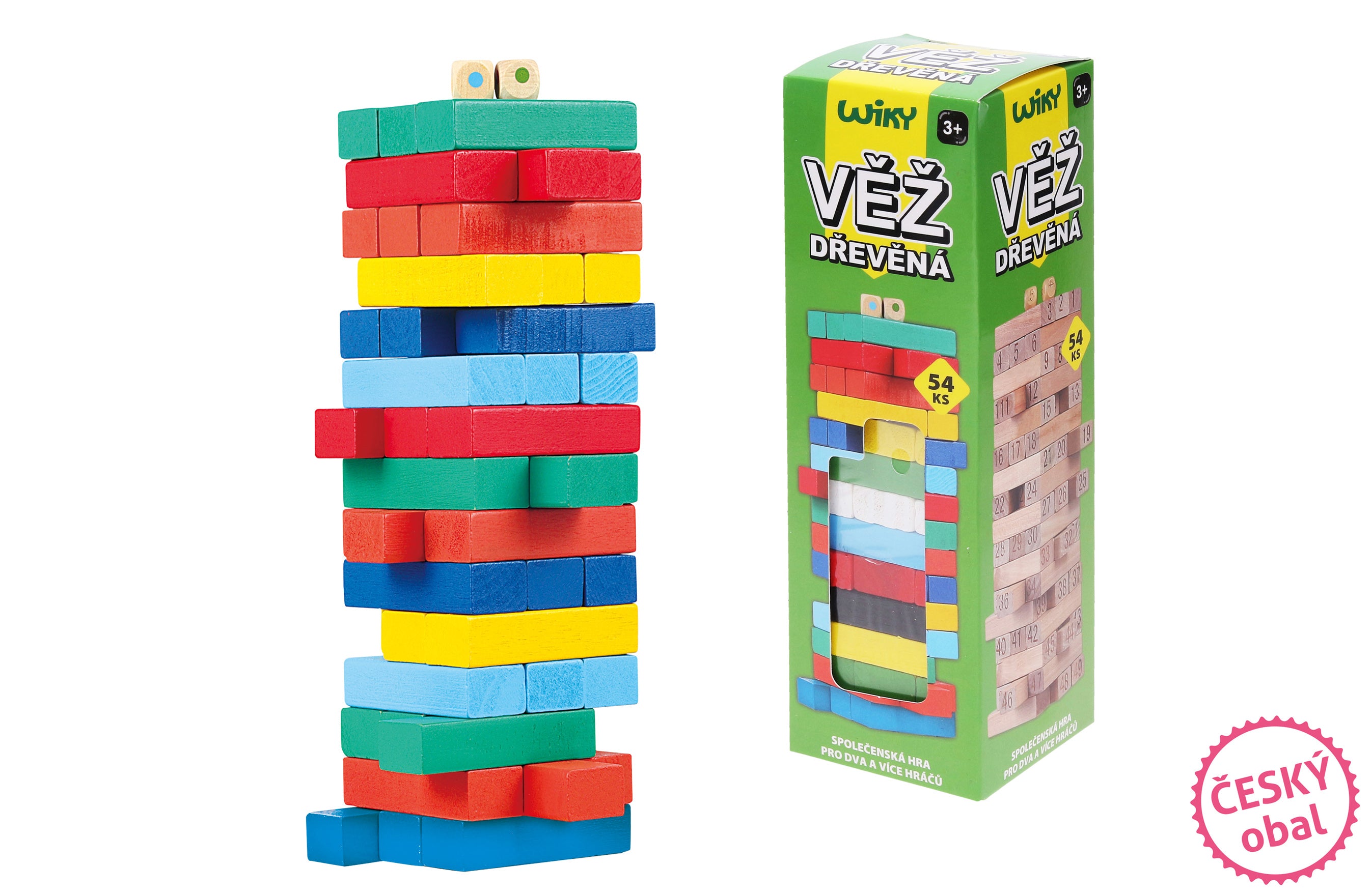 Wooden Tower Colored 54 Pieces 6.3x6.3x20 Cm Czech Packaging