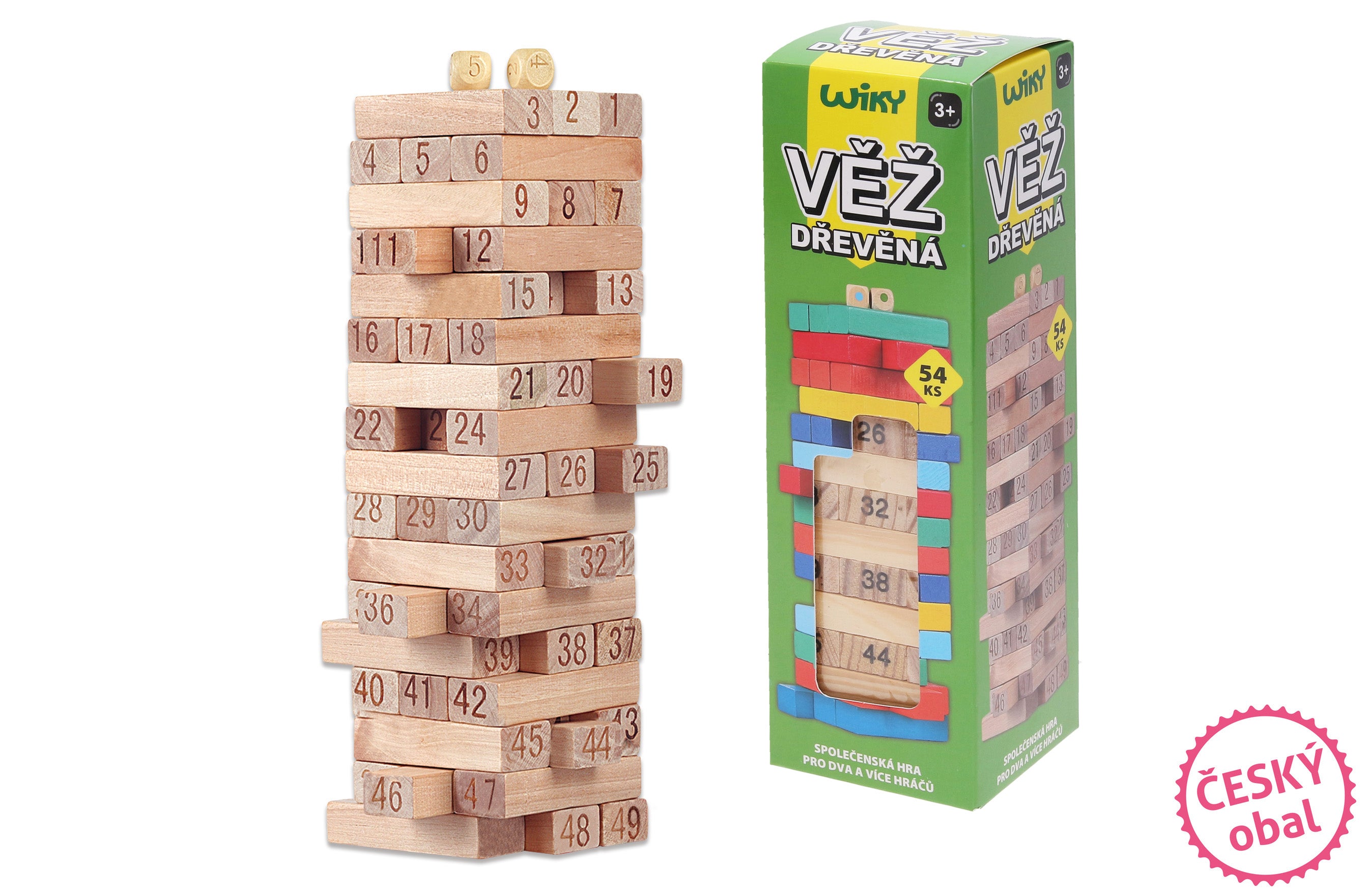 Torre De Madera Con Números 54 Piezas 6,3x6,3x20 Cm Embalaje Checo