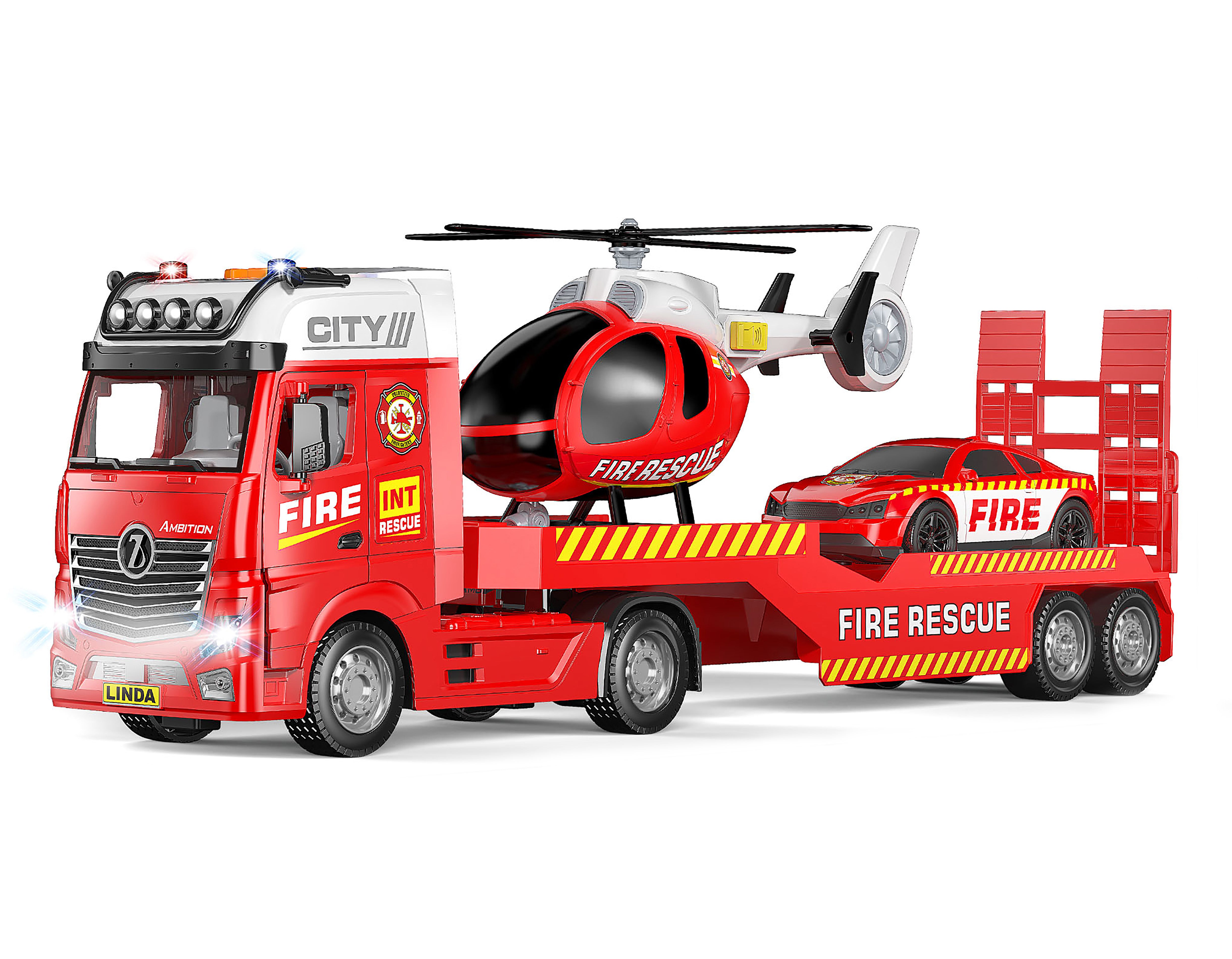 Brandbil Och Helikopter Med Effekter Set 55 Cm