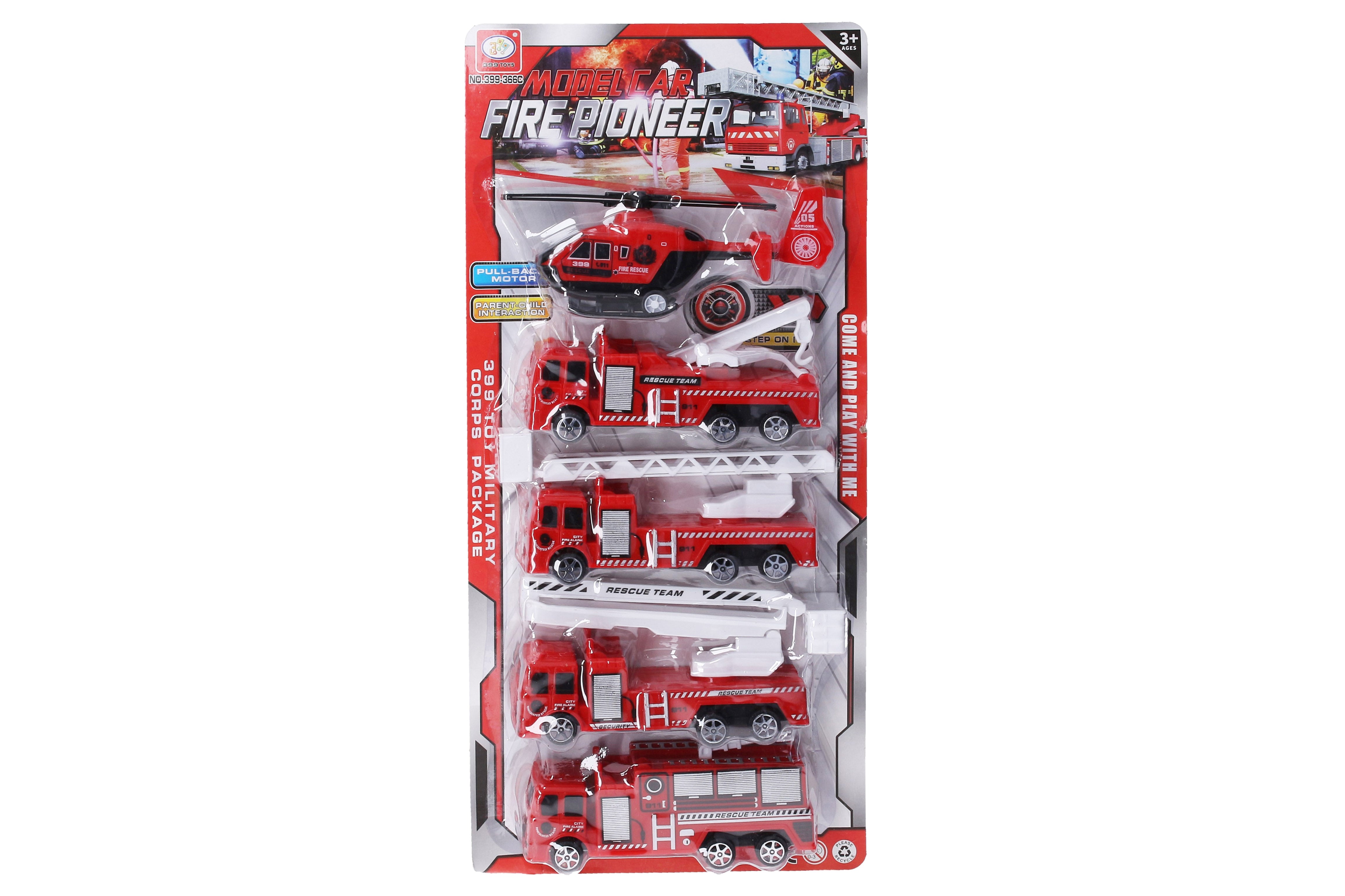 Brandbilssats Pull-back 17 Cm 5 St