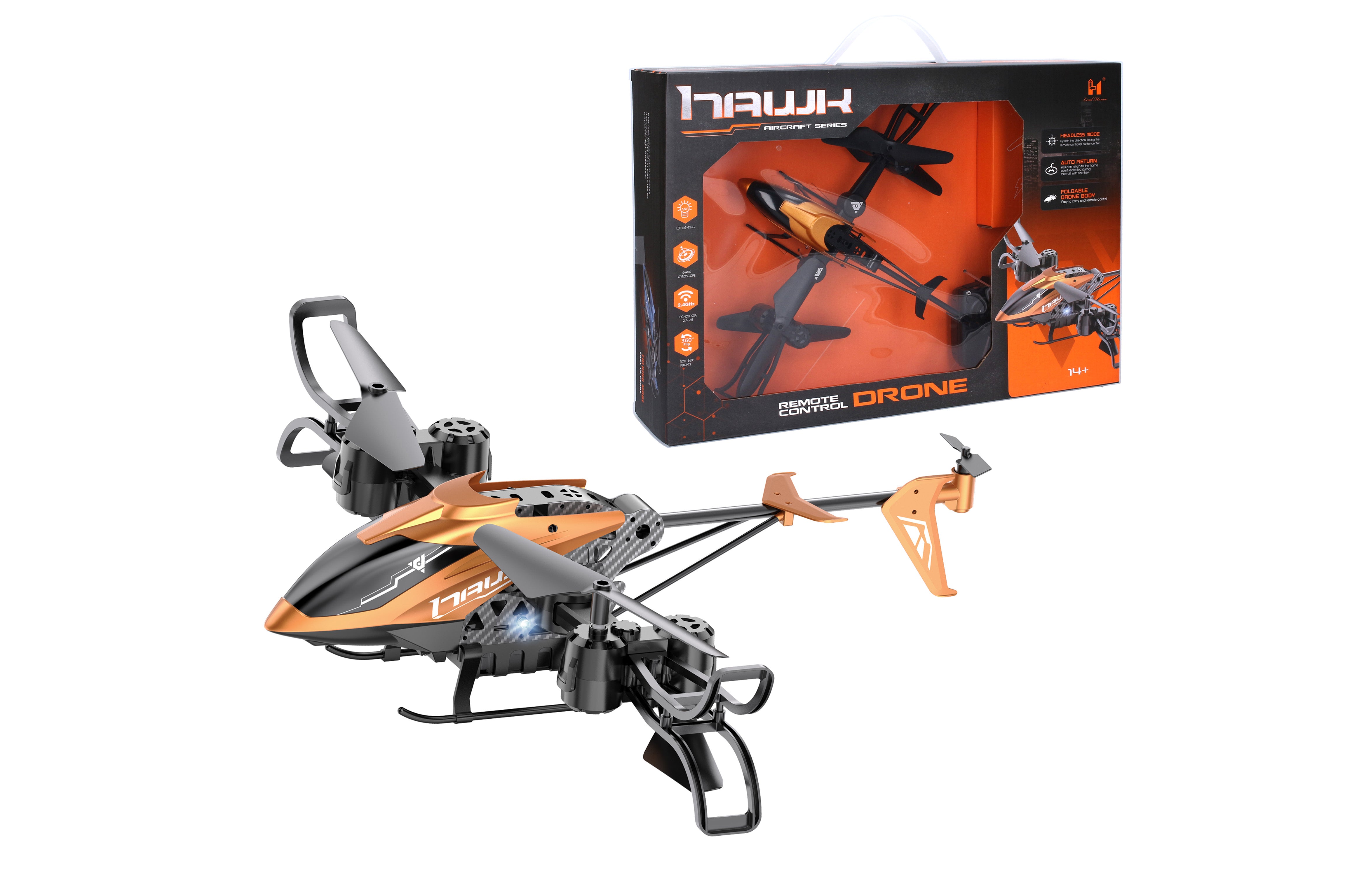 Helicóptero Rc Ala Plegable Control Remoto 26x32x7 Cm