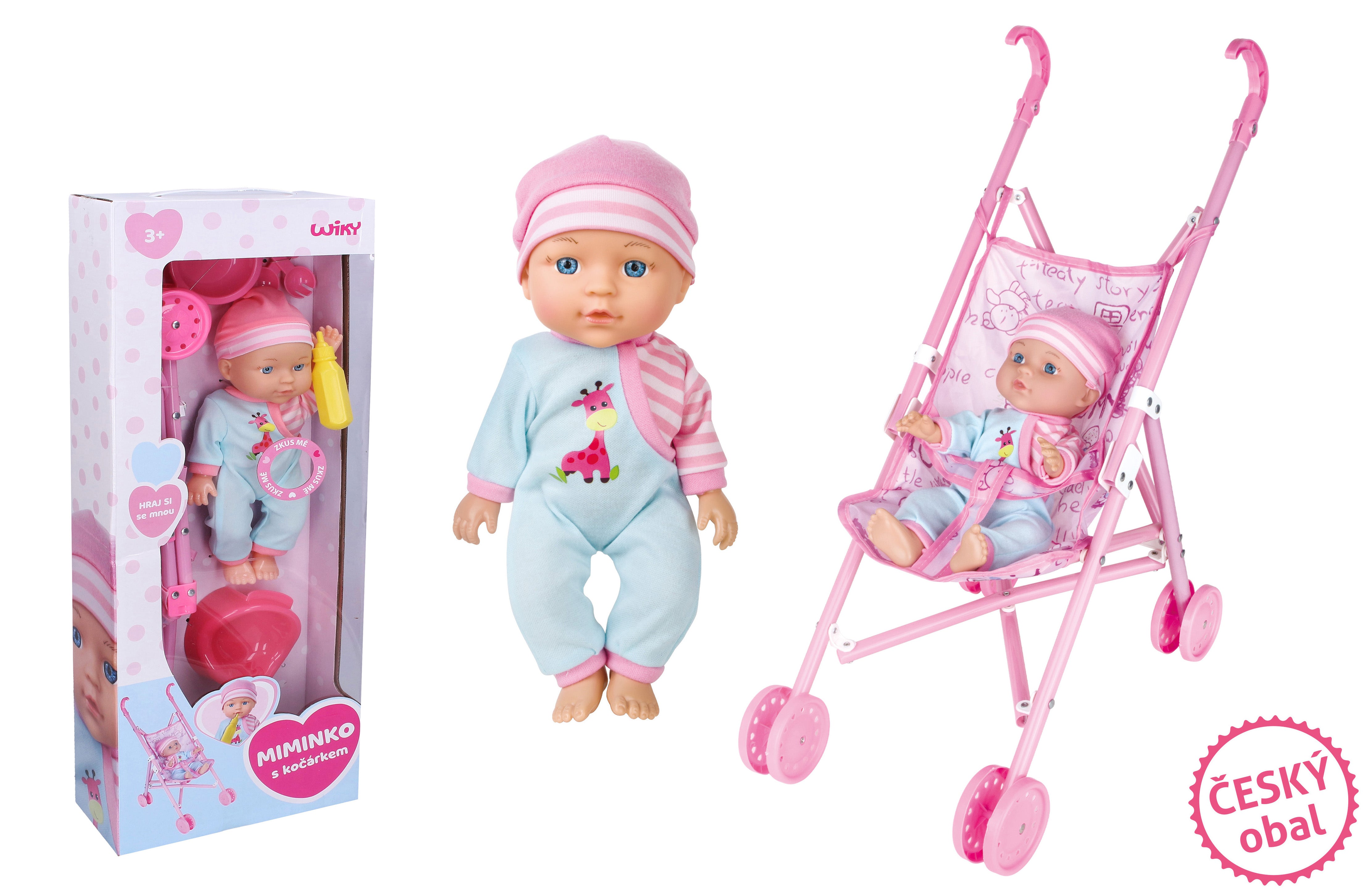 Baby met geluiden en kinderwagen 27 cm - Tsjechische verpakking
