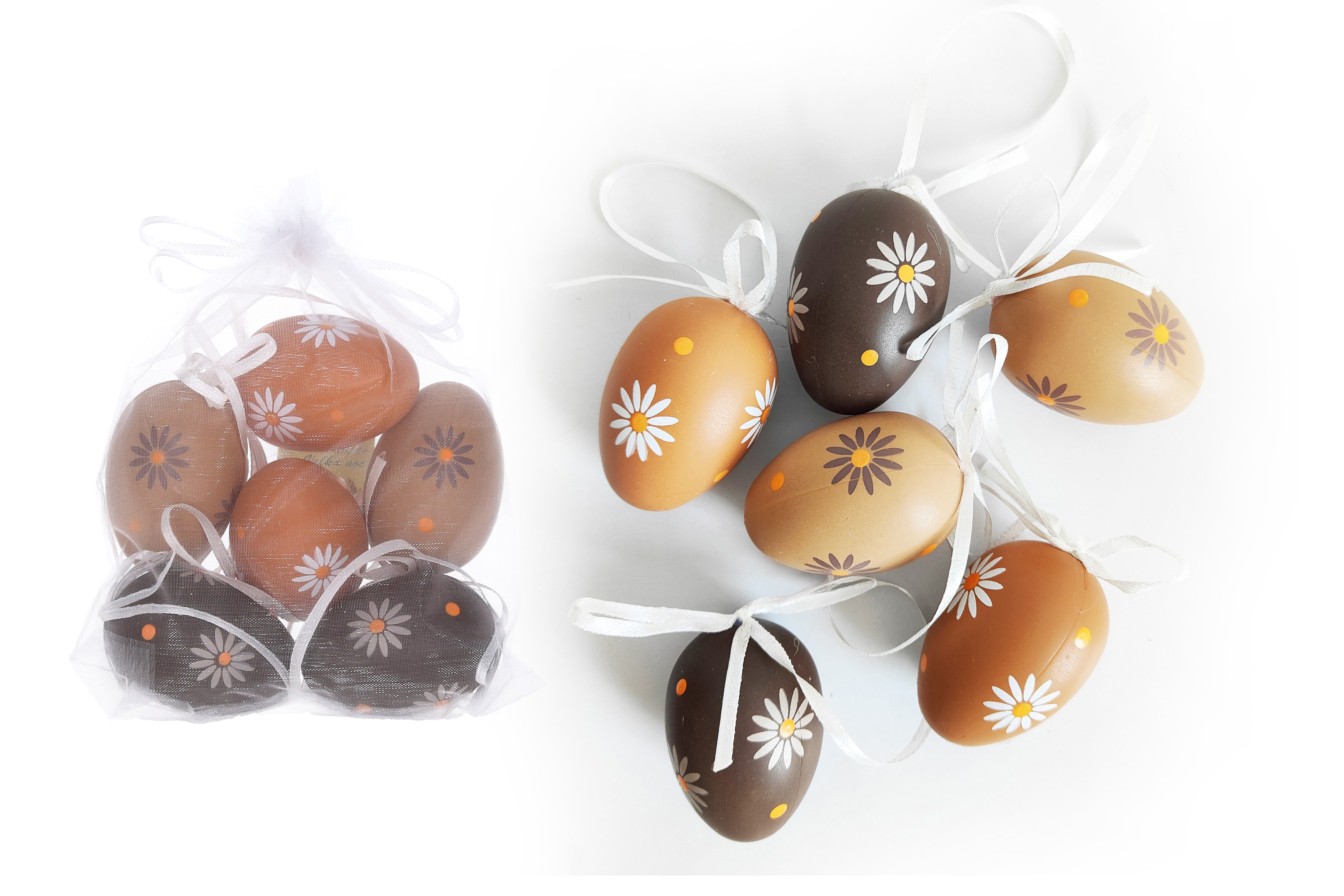 Decorative Plastic Painted Egg 6 Cm 6 Pcs In An Organza Bag