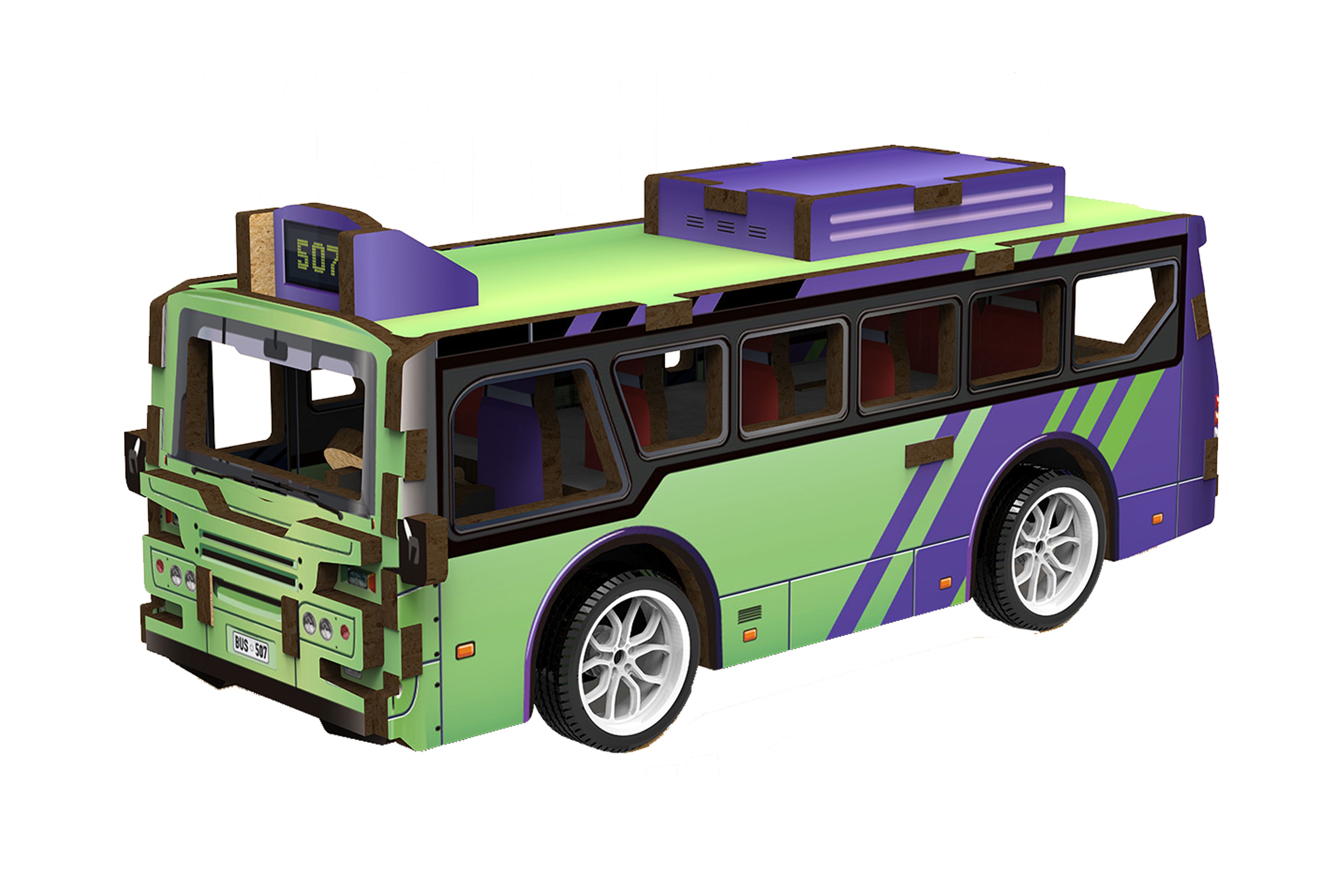 3D dřevěné puzzle - autobus 14 cm