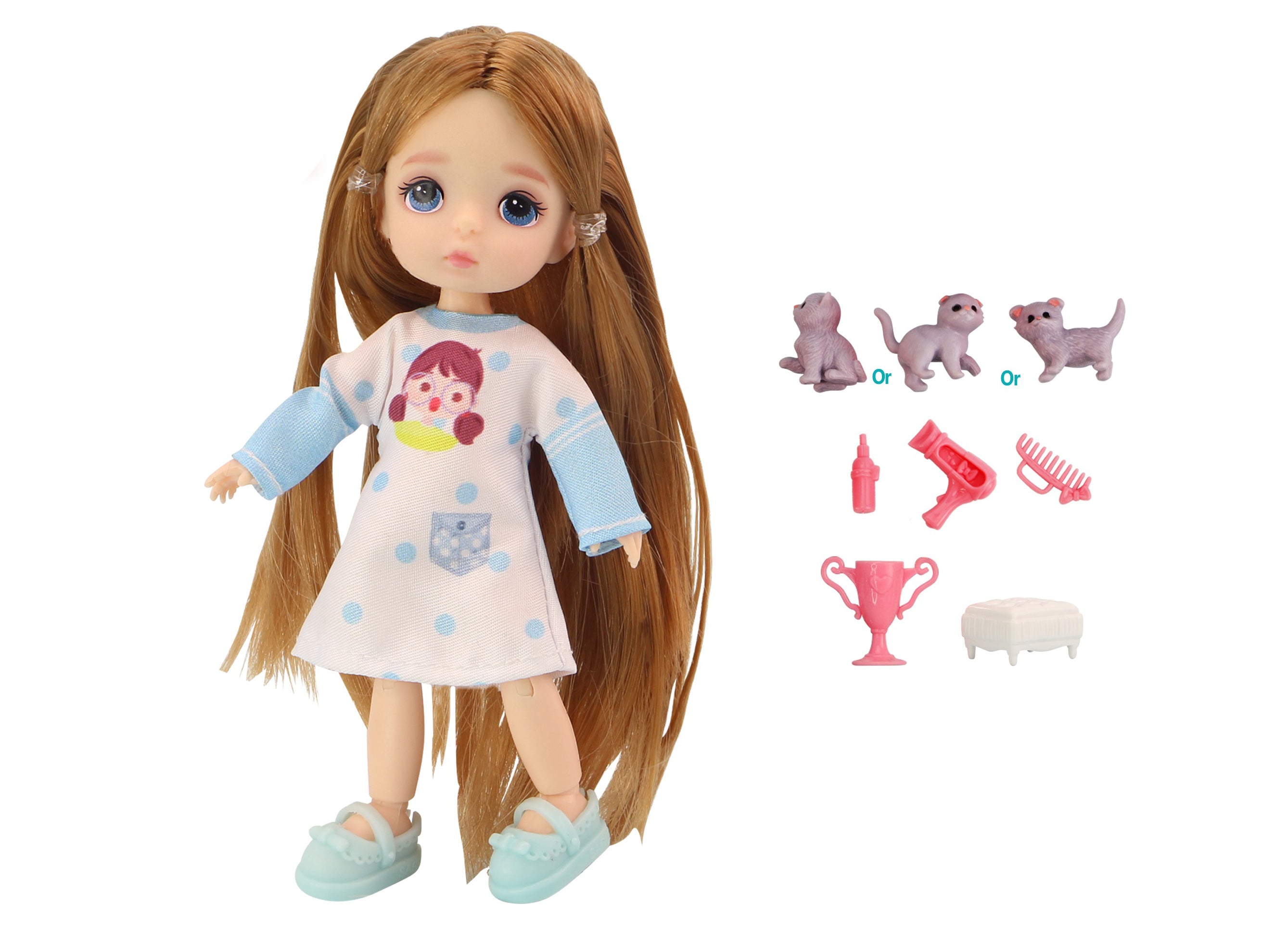 Conjunto Boneca Com Gato 12,5 Cm