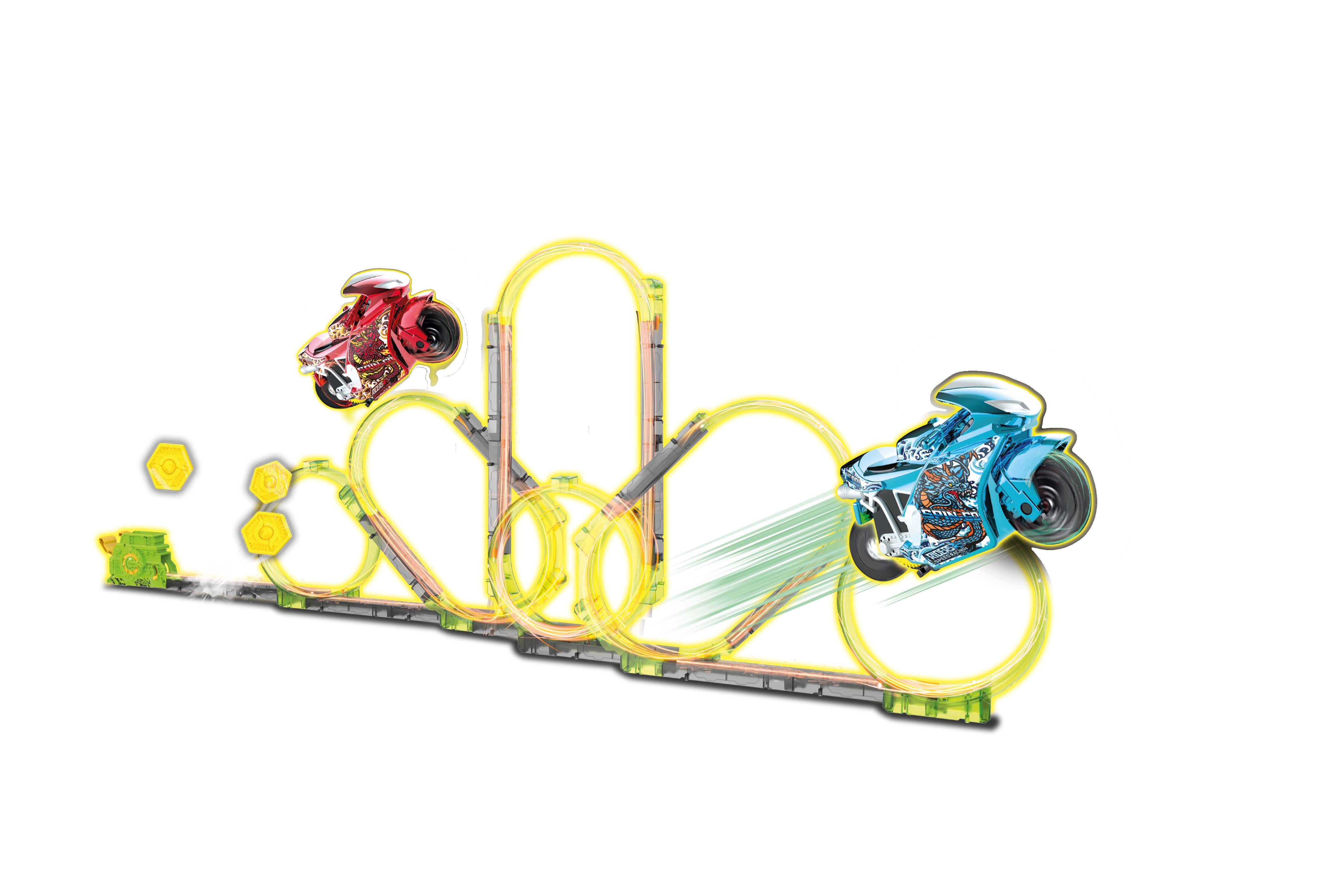 Spin And Build Super Track With 2 Motorbikes