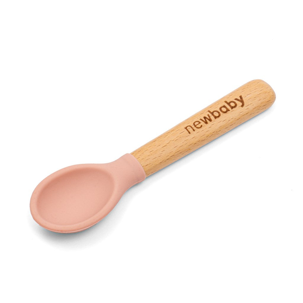 Nuevo Cuchara Bebé Silicona-madera Rosa 14cm