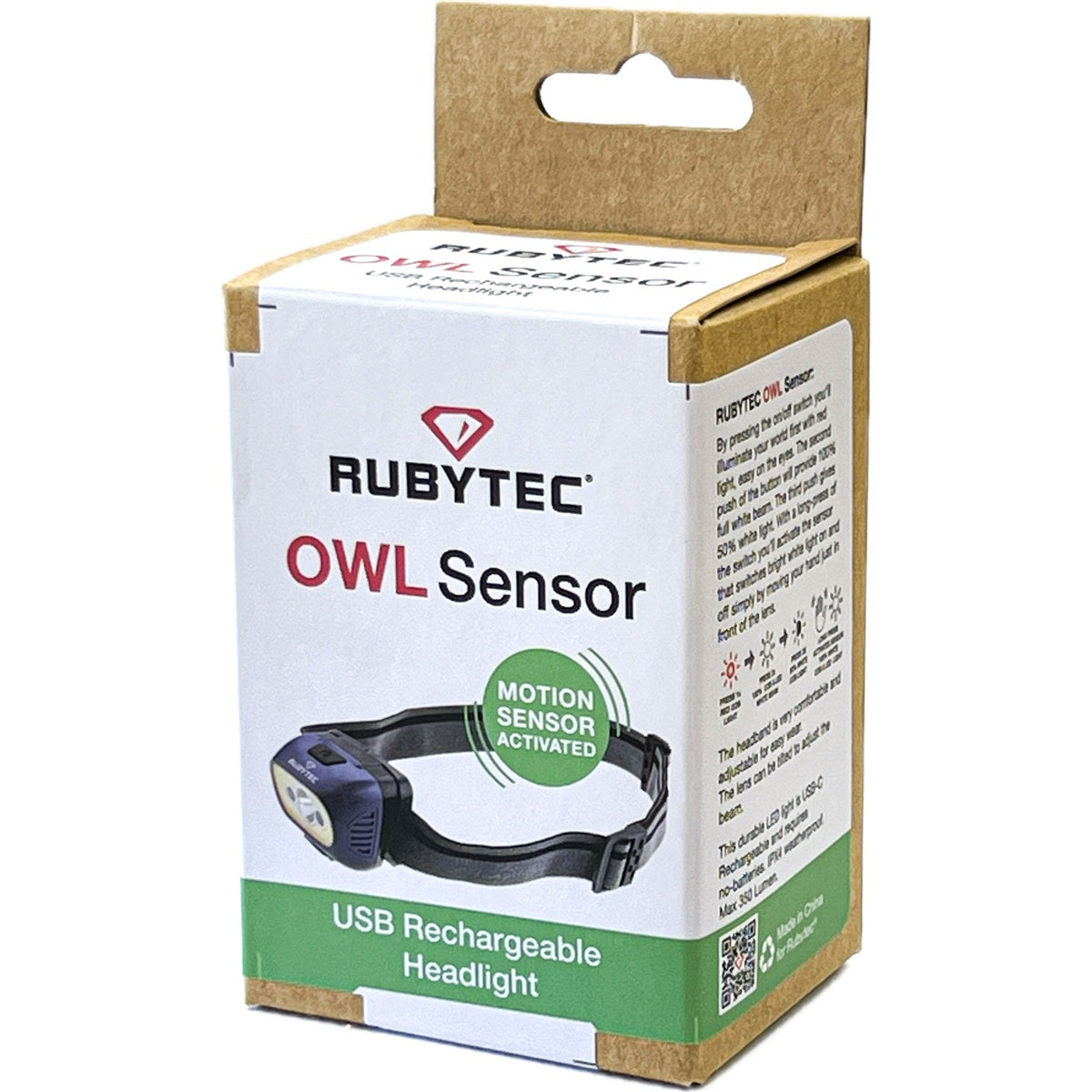 Rubytec Owl Sensor USB Oplaadbare Koplamp Zwart