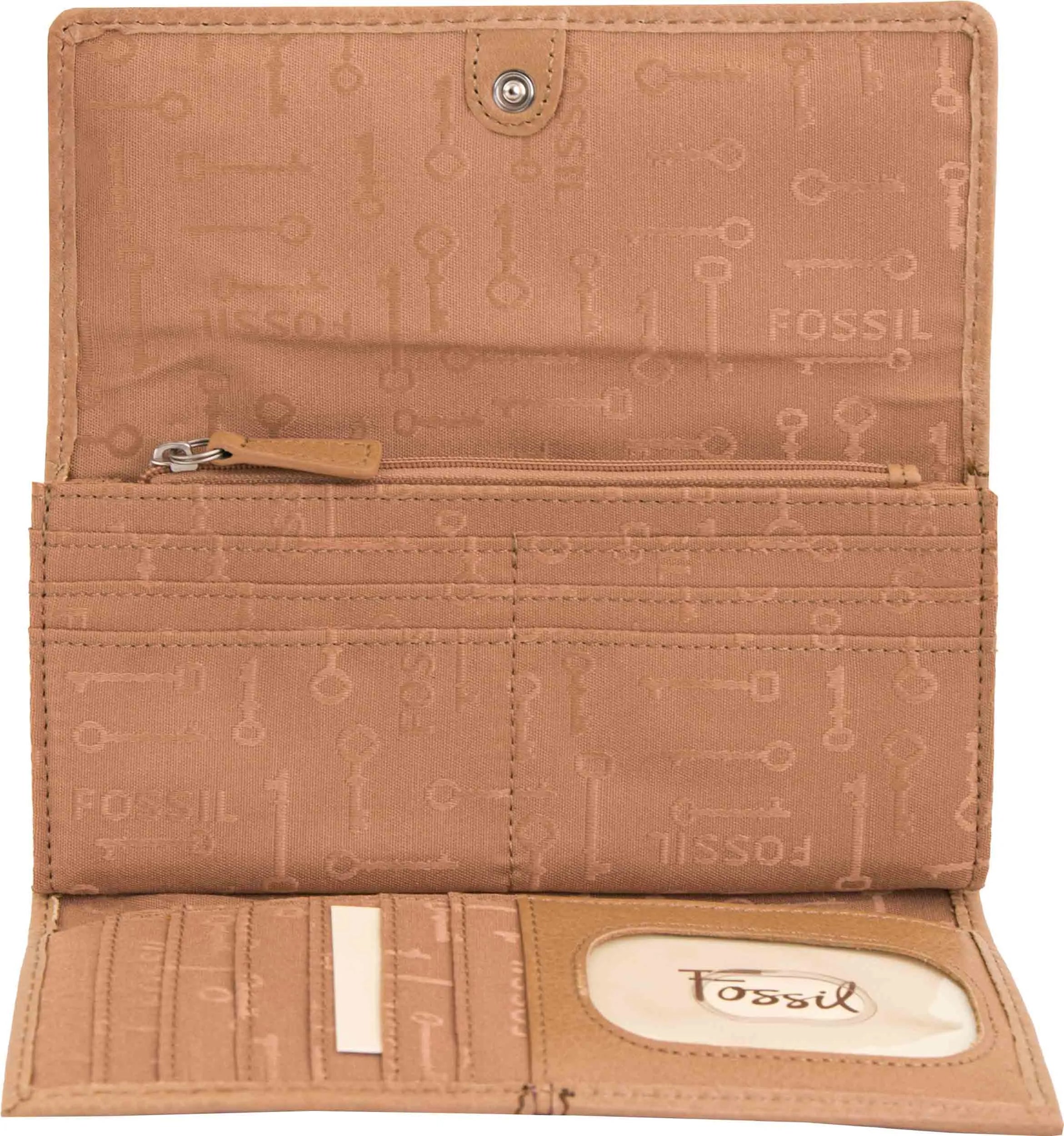 Portfel damski Fossil Portfel skórzany Maddox Flap Clutch Camel Beige