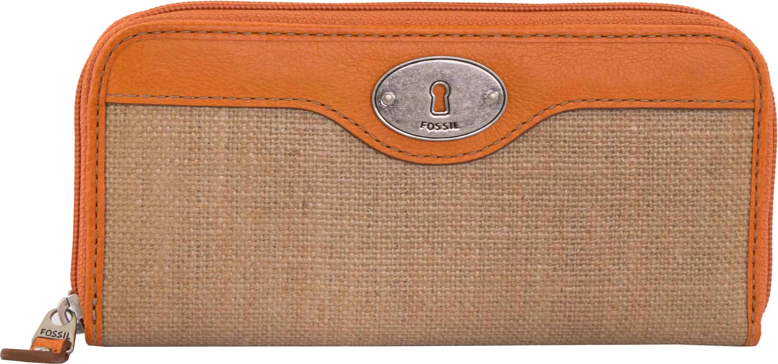 Portefeuille Femme Fossil Wmns Leather Wallet Key-per Zip Clutch Toile Orange