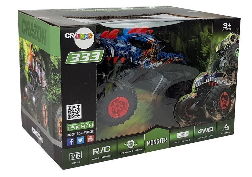 Coche todoterreno teledirigido de dinosaurio con ruedas grandes 2,4g