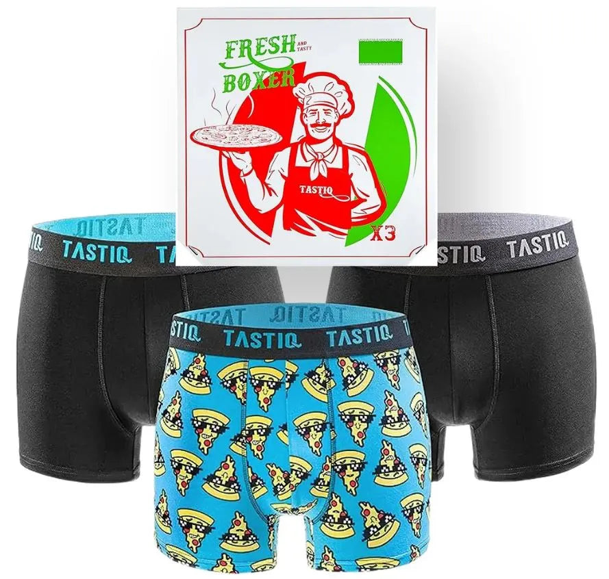 Tastiq Pizza Lot de 3 Boxers Coffret Cadeau Noir