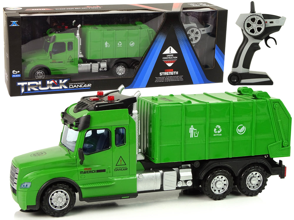 Remote Controlled Garbage Truck Pilot 2.4g Lights Sounds Green
